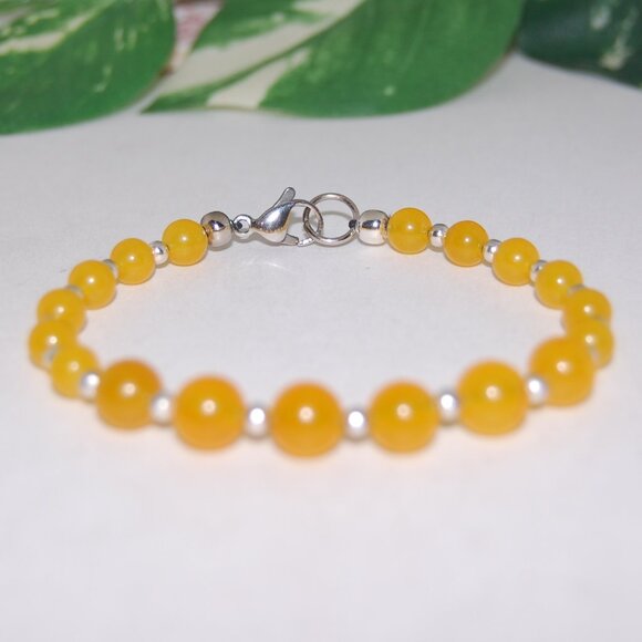 Yellow Jade Bracelet,Clasp Closure Bracelet,Yellow Jade Stone Bracelet - Picture 3 of 3